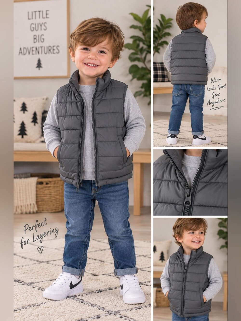 Joe Fresh Boys 3T Charcoal Gray Quilted Puffer Vest